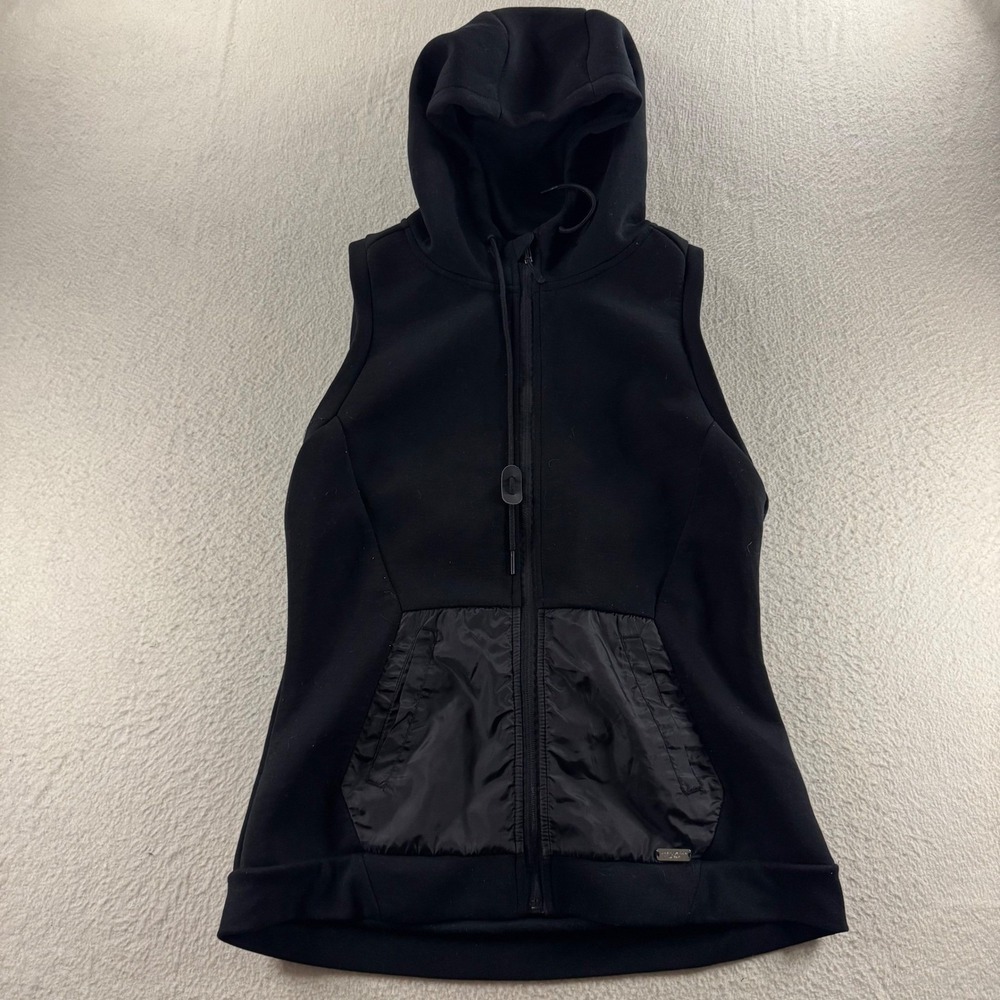 Levelwear Verve Hooded Vest Womens XL Black Full Zip Mixed Athletic Gym Wear